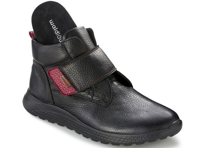 Waldläufer, bequeme Damen-Stiefeletten, Weite H, mit herausnehmbarem Fußbett SCHWARZ-ROT