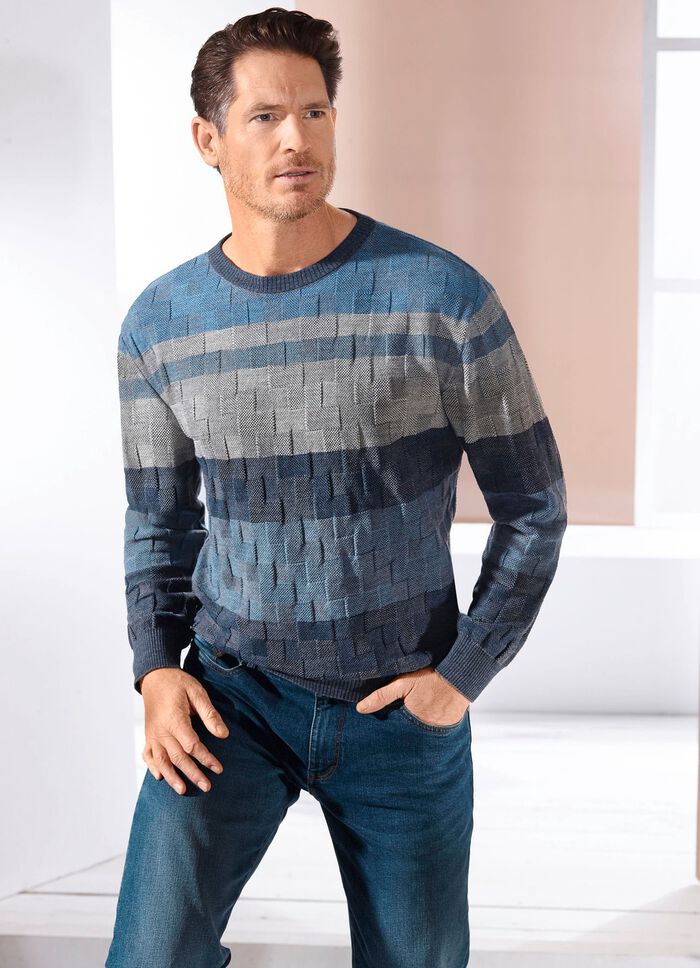 Rundhalspullover mit Strukturmix in 2 Farben 