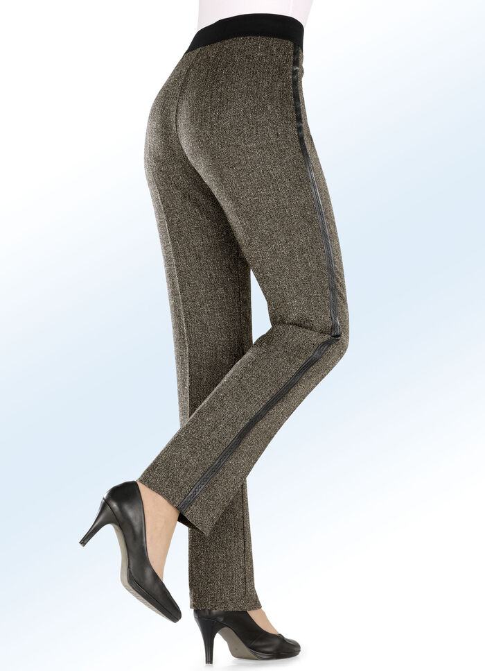 Edle Tweed-Hose mit Zierband mit Nappaleder-Imitat MOKKA