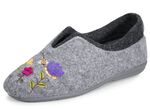 Laurina, klassische Damen-Hausschuhe, Weite G, mit fantasievoller Motiv-Stickerei GRAU-BUNT
