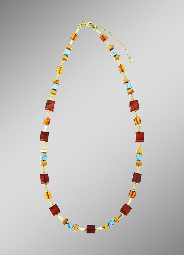 Halskette mit Bernstein und Türkis 