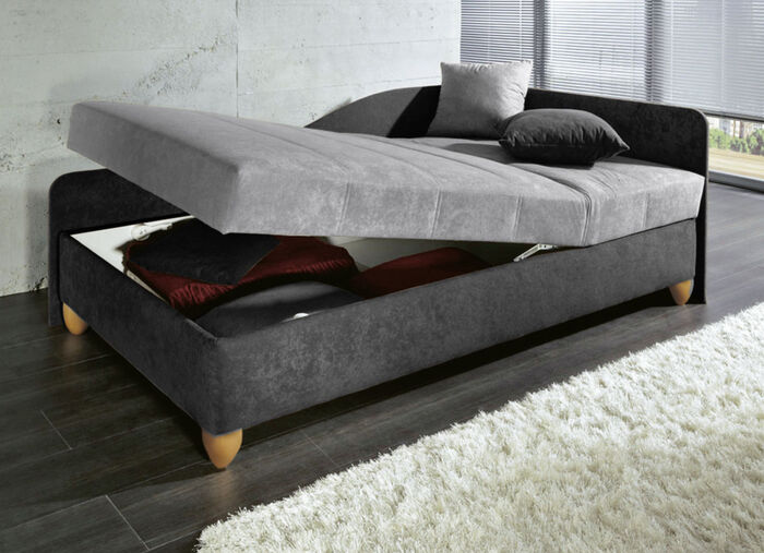 Komfort-Studioliege auf massiven Holzfüßen ANTHRAZIT-HELLGRAU