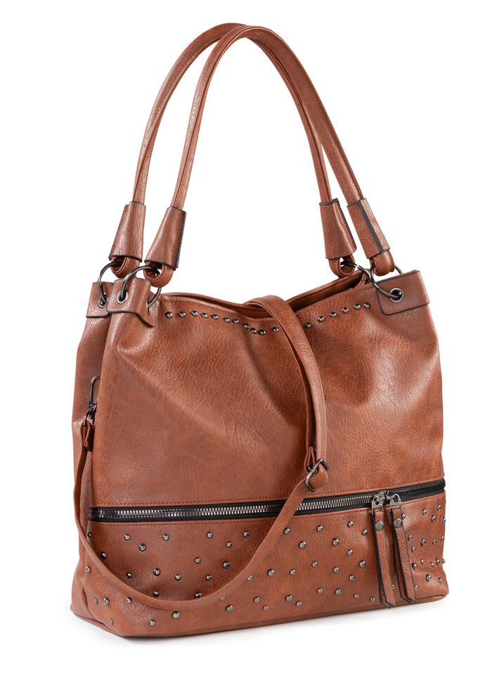 Tasche mit trendigen Ziernieten COGNAC