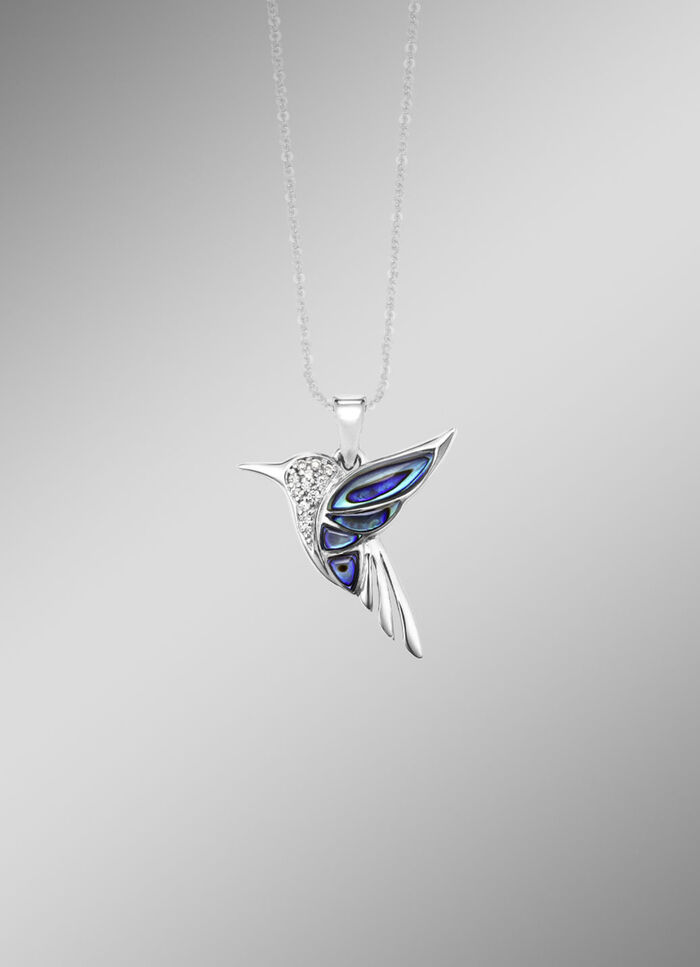 Zauberhafter Kolibri-Anhänger mit Zirkonia und Abalone-Perlmutt 