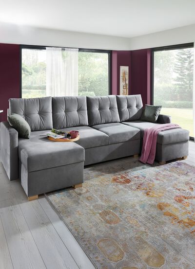 Gem&uuml;tliche Wohnlandschaft mit Bettfunktion und 3 Bettk&auml;sten 