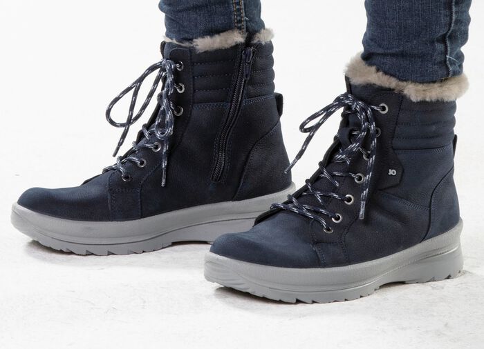 Schn&uuml;r-Bootie aus genarbtem Rind-Nubukleder 