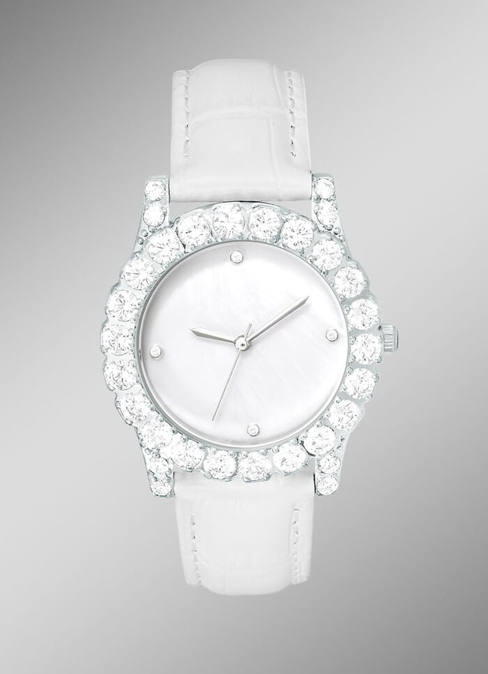 Damenuhr mit Perlmutt-Einlage als Zifferblatt 