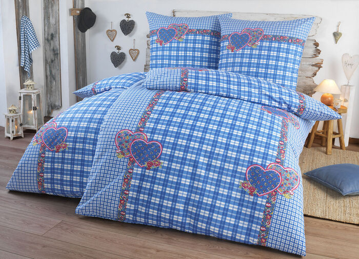 4-teiliges Bettwäsche-Set mit rustikalem Karodessin BLAU
