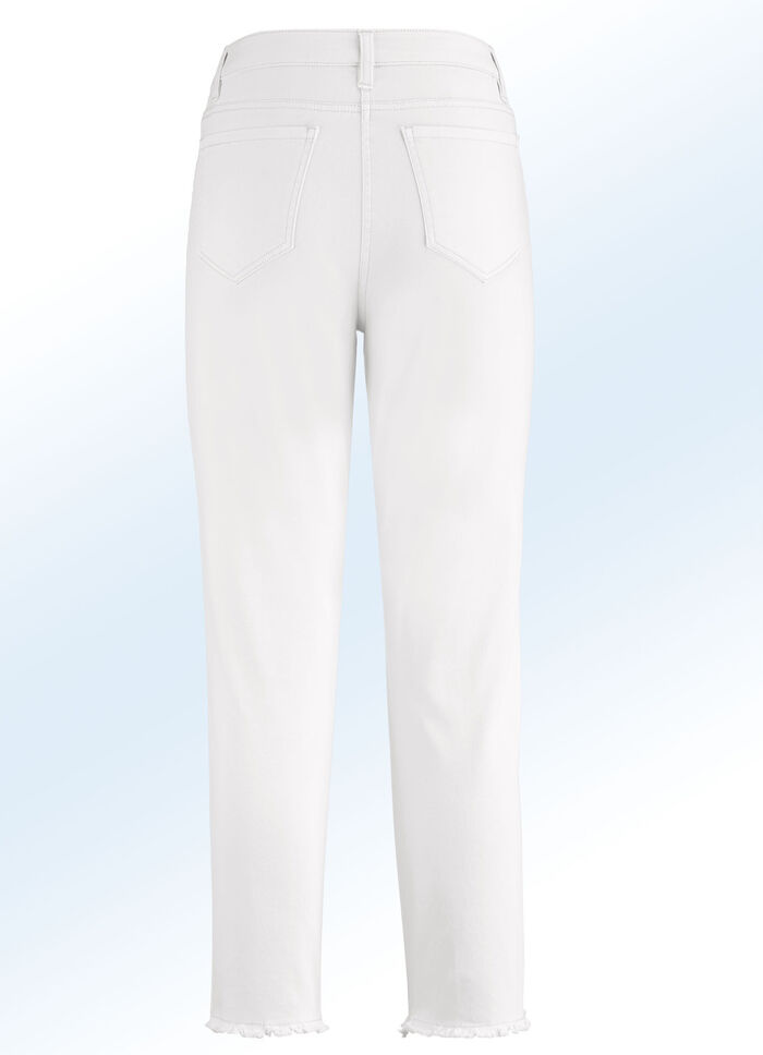 Hose in 7/8-L&auml;nge mit interessantem Fransenabschluss ECRU