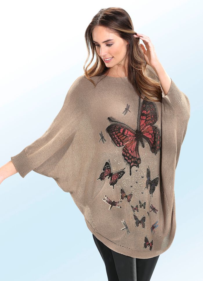 Strick-Tunika mit Schmetterling-Motivdrucken SAND-MULTICOLOR