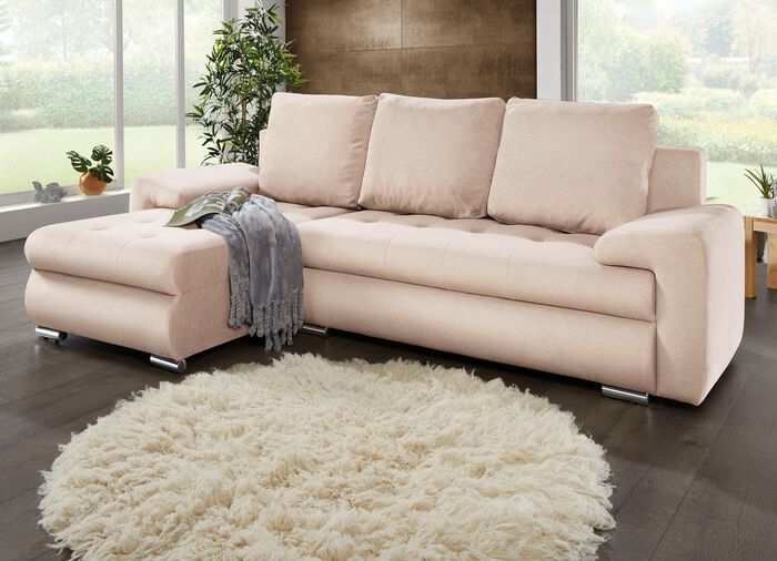 Polsterecke mit Bettfunktion und Bettkasten CREME