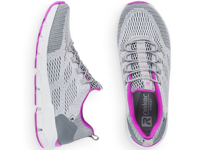 Rieker Sneaker mit elastischer Zierschn&uuml;rung GRAU-PINK