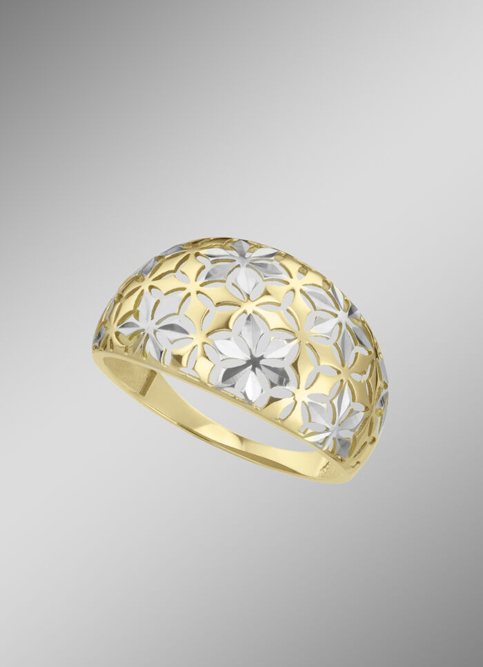 Durchbrochener Damenring in Bicolor im Blumen-Deign 