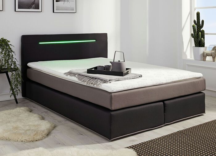 Boxspringbett mit Topper und LED-Beleuchtung ANTHRAZIT-TAUPE