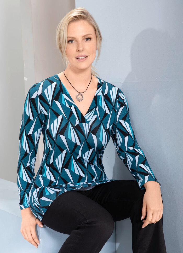 Allover gemustertes Shirt in 2 Farben PETROL-BLEU