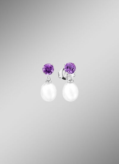 Ohrstecker mit Süßwasser-Zuchtperle und Amethyst 
