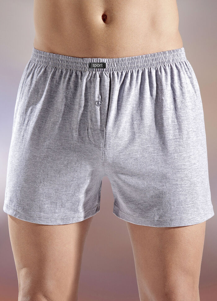 Fünferpack Boxershorts aus BIO-Baumwolle mit Eingriff, uni und meliert 3X SCHWARZ, 2X GRAU MELIERT