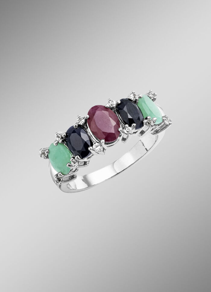 Farbenfrohe Eleganz: Damenring mit echten Edelsteinen 