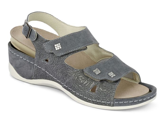Mubb, bequeme Damen-Sandalen, Weite H, mit herausnehmbarem Fu&szlig;bett GRAU