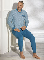 Schlafanzug mit V-Ausschnitt, Brusttasche und B&uuml;ndchenabschl&uuml;ssen 