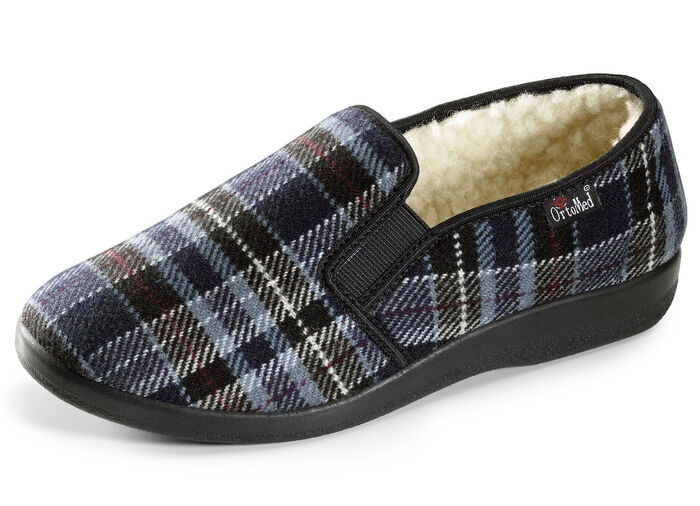 Gefütterte Herren-Hausschuhe, mit Wolle BLAU