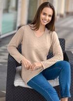 Pullover mit Strukturstreifen BEIGE-SAND