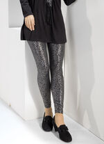 Edel, gl&auml;nzende Leggings SCHWARZ-SILBERFARBEN
