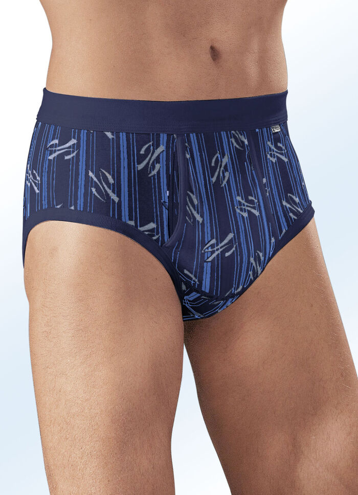 Fünferpack Slips aus Feinripp mit Eingriff, bunt dessiniert 