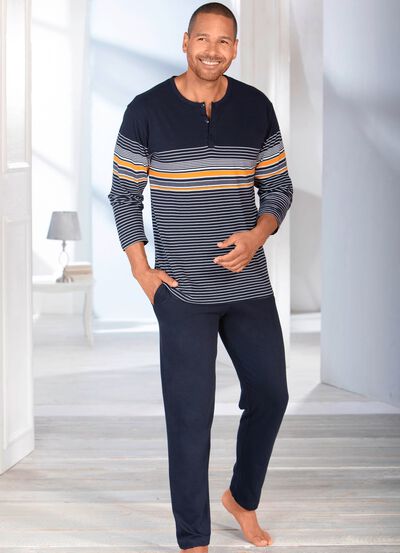 Schlafanzug mit Knopfleiste und offenen Abschl&uuml;ssen  