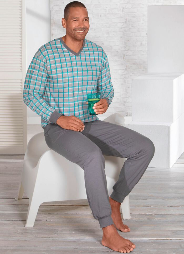 Schlafanzug mit V-Ausschnitt und B&uuml;ndchenabschl&uuml;ssen 