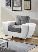 Frei im Raum aufstellbare Polstermöbel mit Bettkasten und Liegefunktion GRAU-WEISS