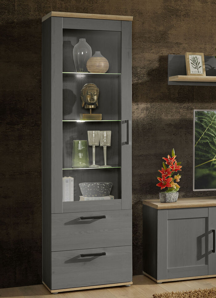 Möbel-Programm mit LED-Beleuchtung GRAU-EICHE