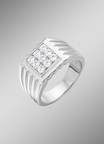 Markanter Herrenring mit synth. Zirkonia 