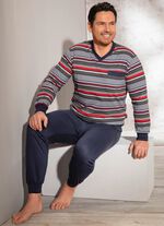 Schlafanzug mit V-Ausschnitt, Brusttasche und garngef&auml;rbtem Ringeldessin 