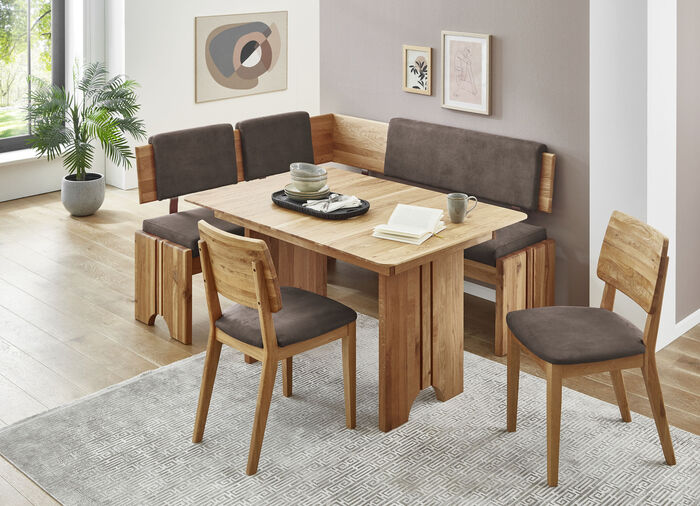 Eckbankgruppe mit Gestell aus massiver, geölter Eiche EICHE-DUNKELBRAUN