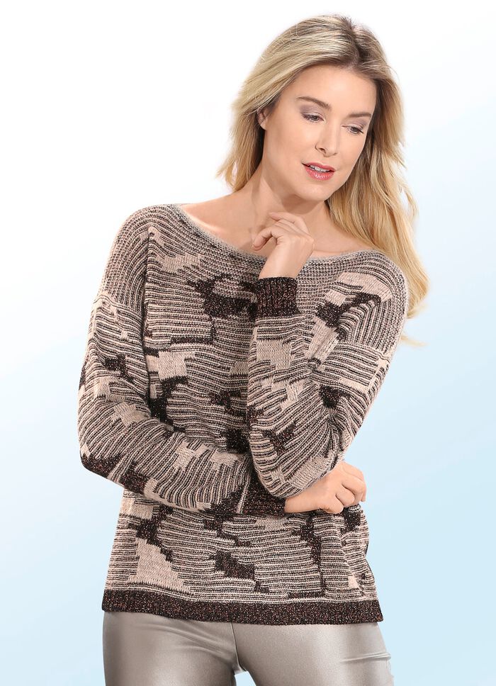 Pullover mit Allovermuster und Glitzer 