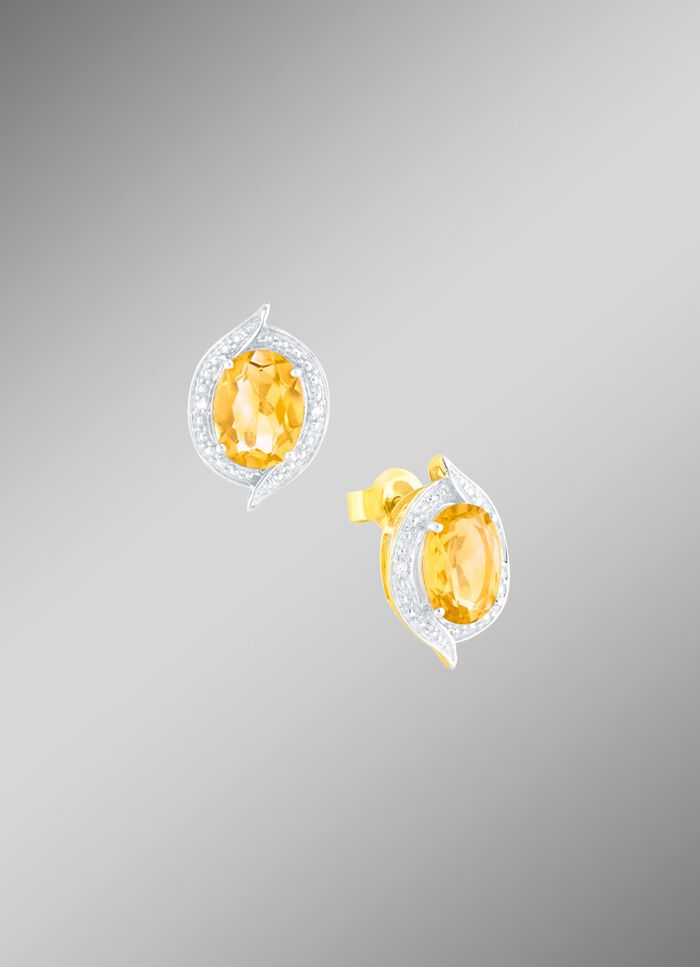 Wundersch&ouml;ne Ohrstecker mit echt Citrin und Diamanten 