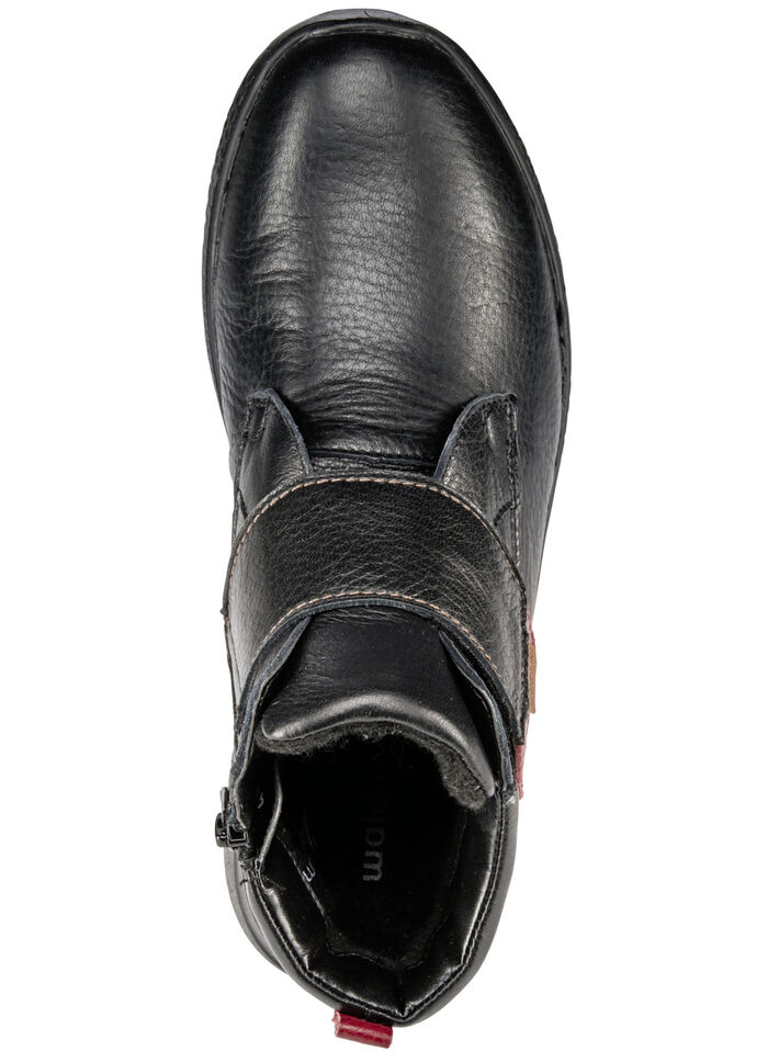 Waldläufer, bequeme Damen-Stiefeletten, Weite H, mit herausnehmbarem Fußbett SCHWARZ-ROT