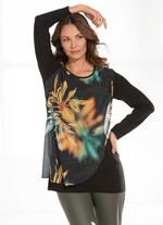 Schwarzes Shirt mit Chiffon-Besatz 