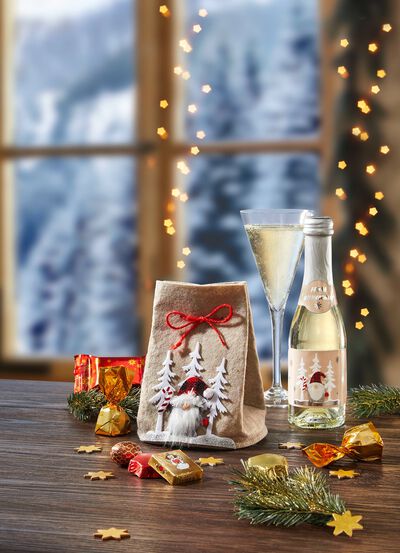 Gef&uuml;llte Tasche aus Polyesterfilz mit Wichtel-Motiv 