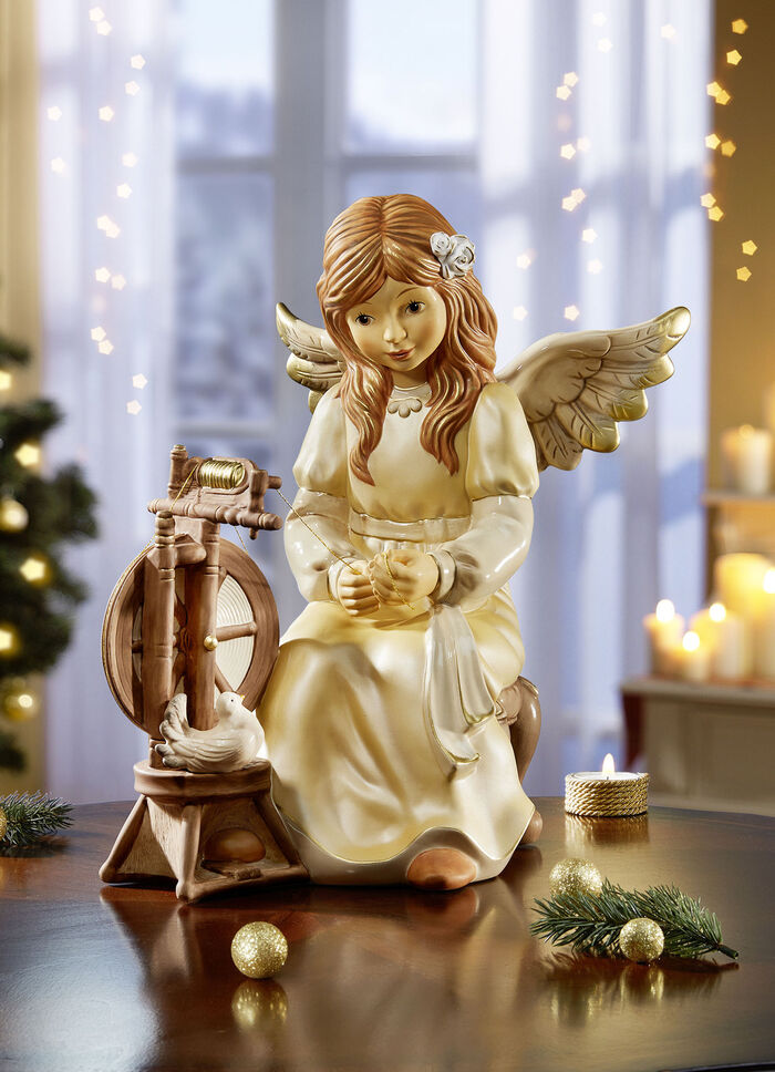 Goebel Engel mit Spinnrad von Hand gefertigt und bemalt CHAMPAGNER