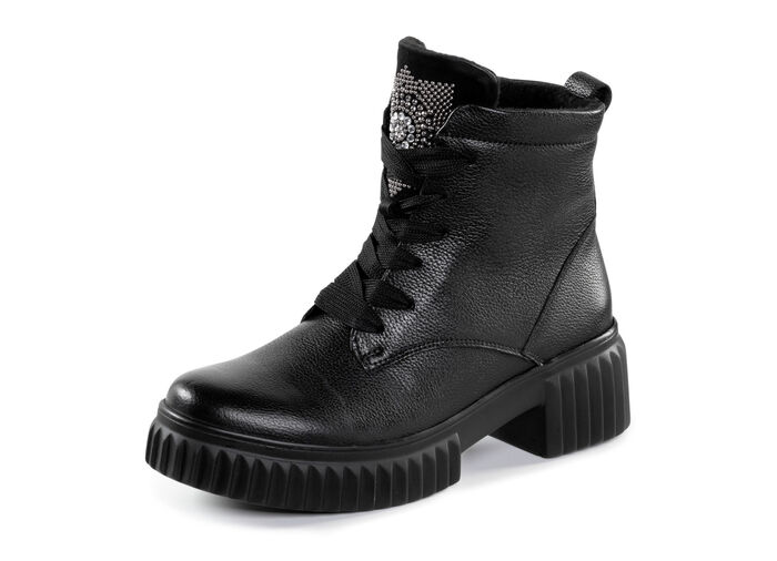 Waldläufer Schnür-Bootie mit effektvollen Glitzer-Steinchen SCHWARZ