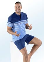 Shorty mit garngef&auml;rbtem Ringeldessin, Knopfleiste und Brusttasche 