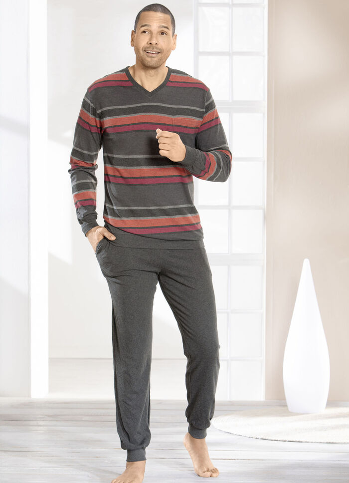 Schlafanzug mit V-Ausschnitt und Bündchen 