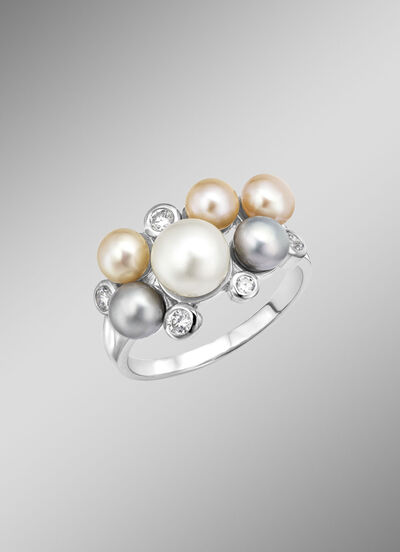 Perlenglanz und strahlende Eleganz: Damenring mit Süßwasser-Zuchtperlen 