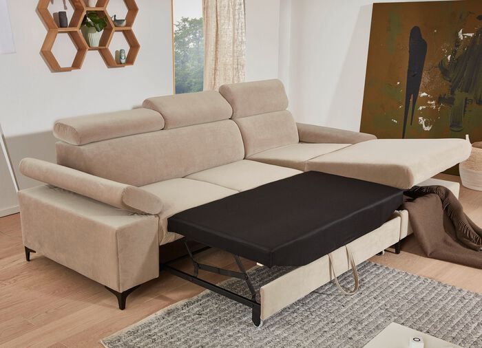 Polsterecke mit Bettfunktion und Bettkasten in der Ottomane 