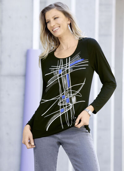 Shirt mit Glimmer- und Plättchenzier in 2 Farben 