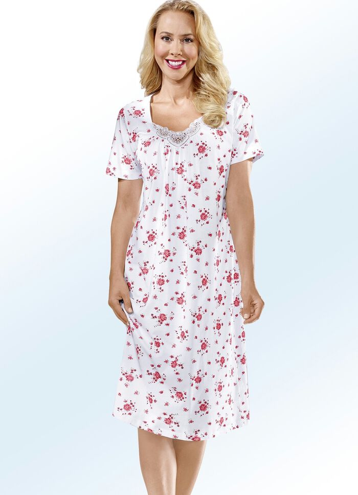 Zweierpack Nachthemden mit Rundhals und Alloverdessin 