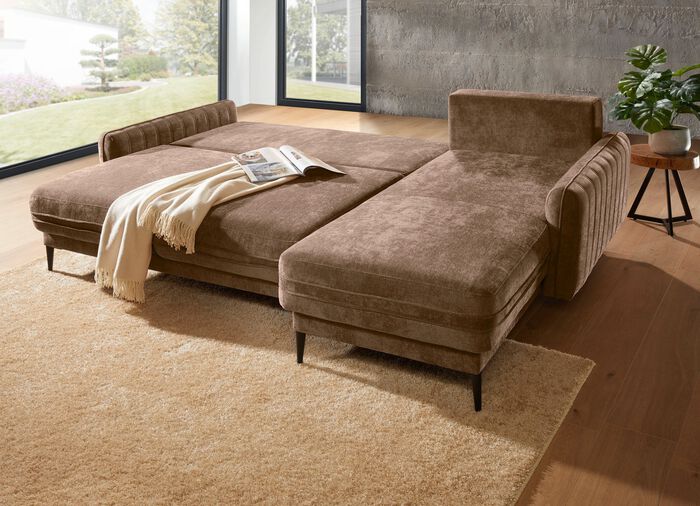 Polsterecke mit Bettfunktion und Bettkasten BRAUN