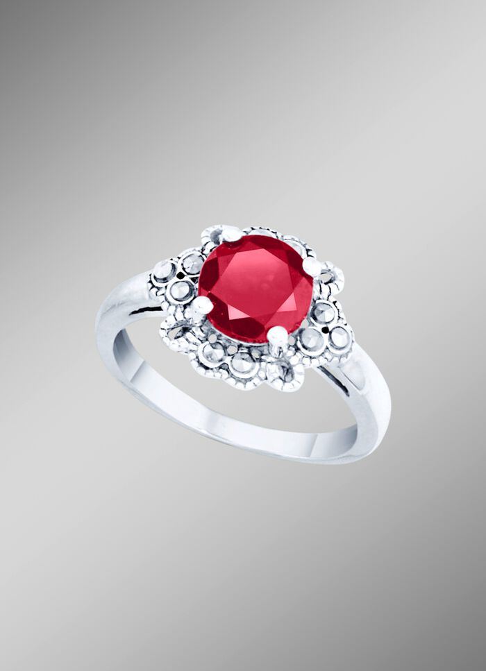 Damenring mit echt Granat und echt Markasit 